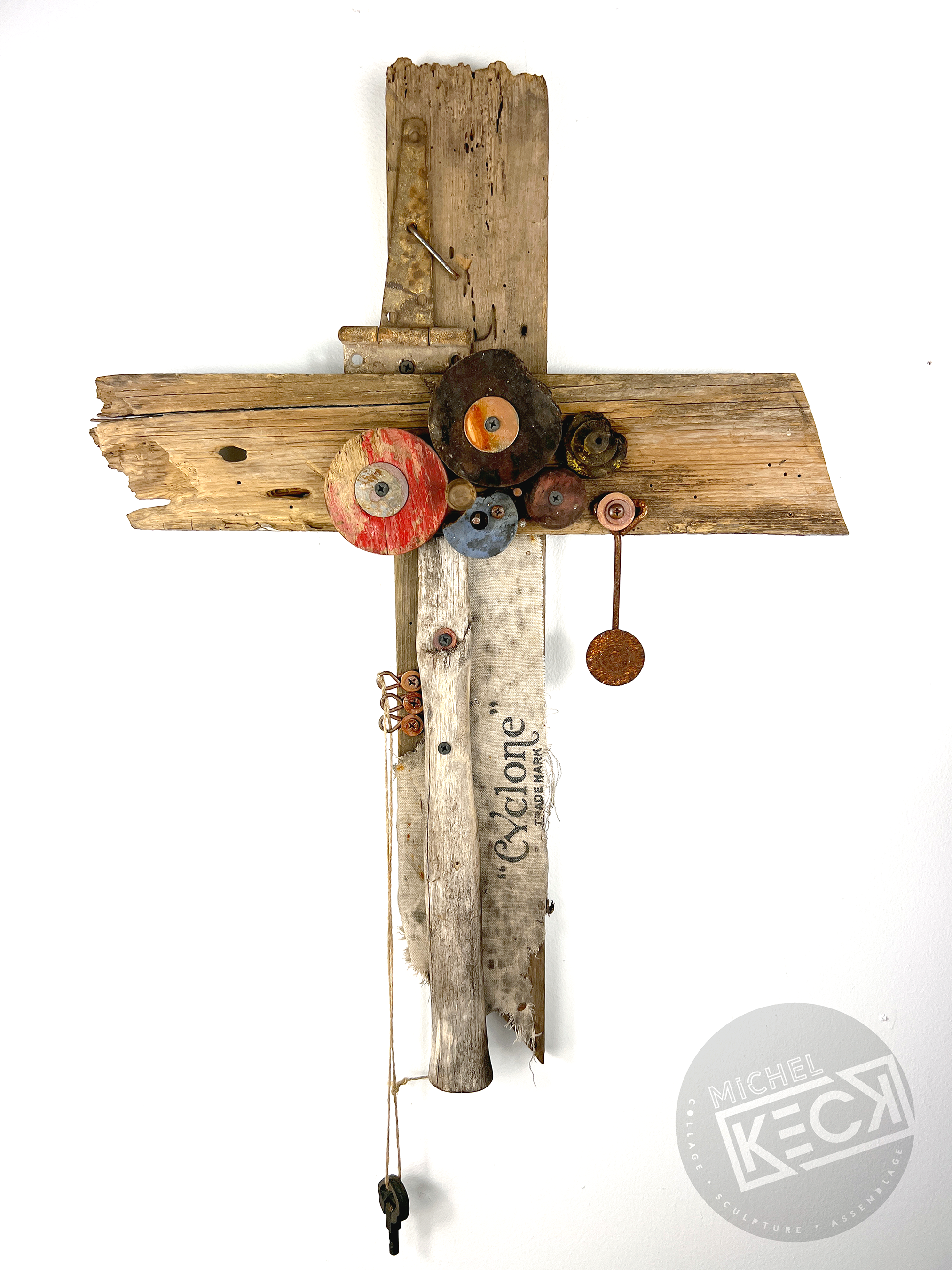 crosses assembled from discarded items and found objects by artist Michel Keck.  The Cross Art Assemblage Gallery.