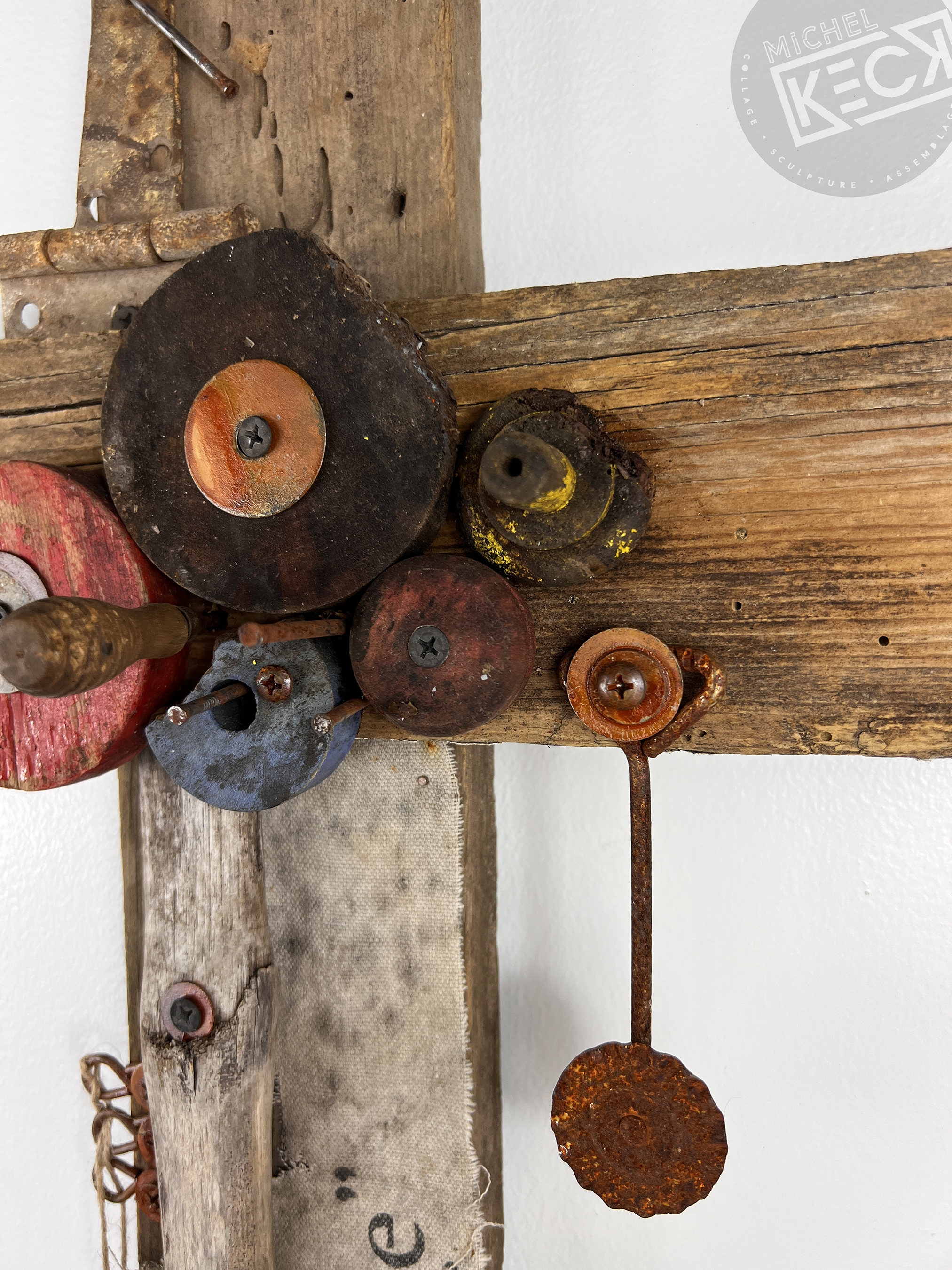 The found object assemblage art crosses of artist Michel Keck.  Read more about how Keck creates her one of a kind crosses from discarded and used items.