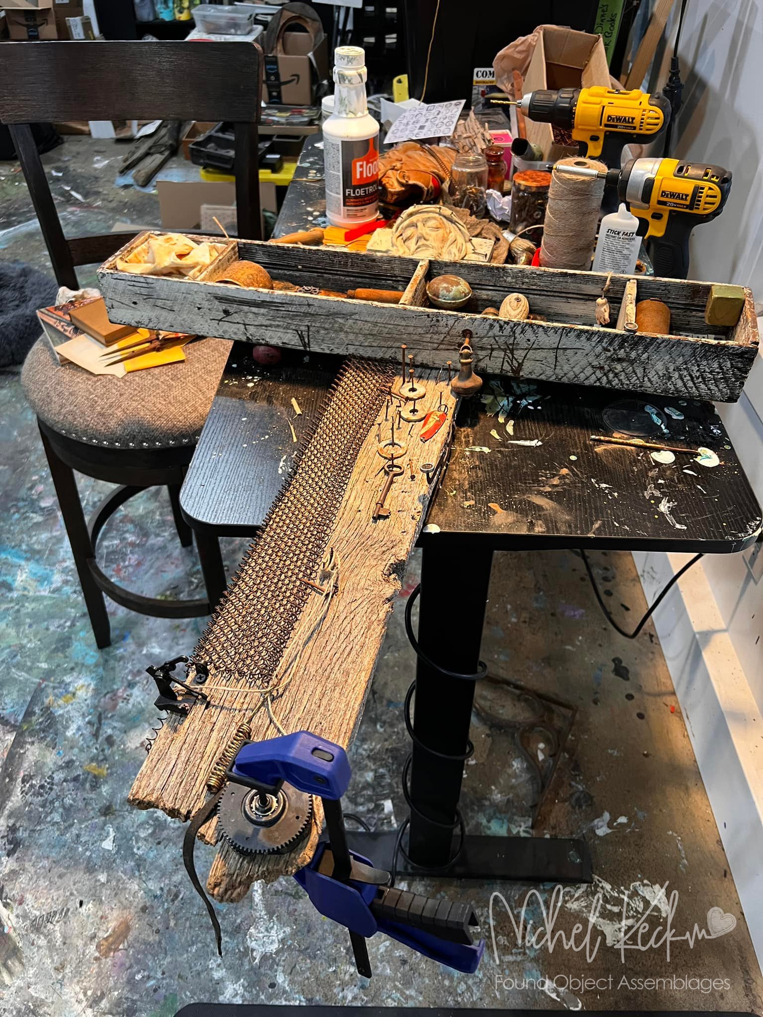 Mixed Media Cross Art Assemblage in Progress.