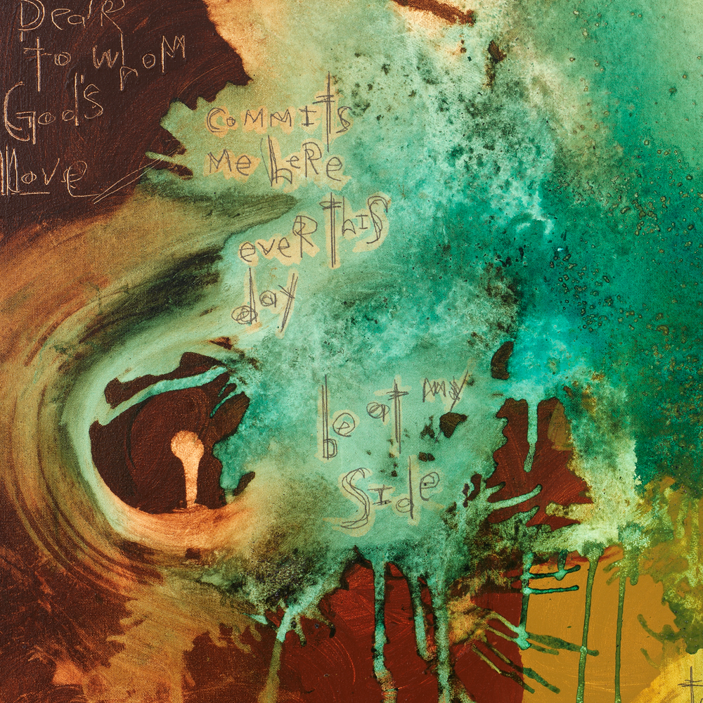 raw and organic abstract prayer art print by michel keck. guardian angel prayer on canvas.