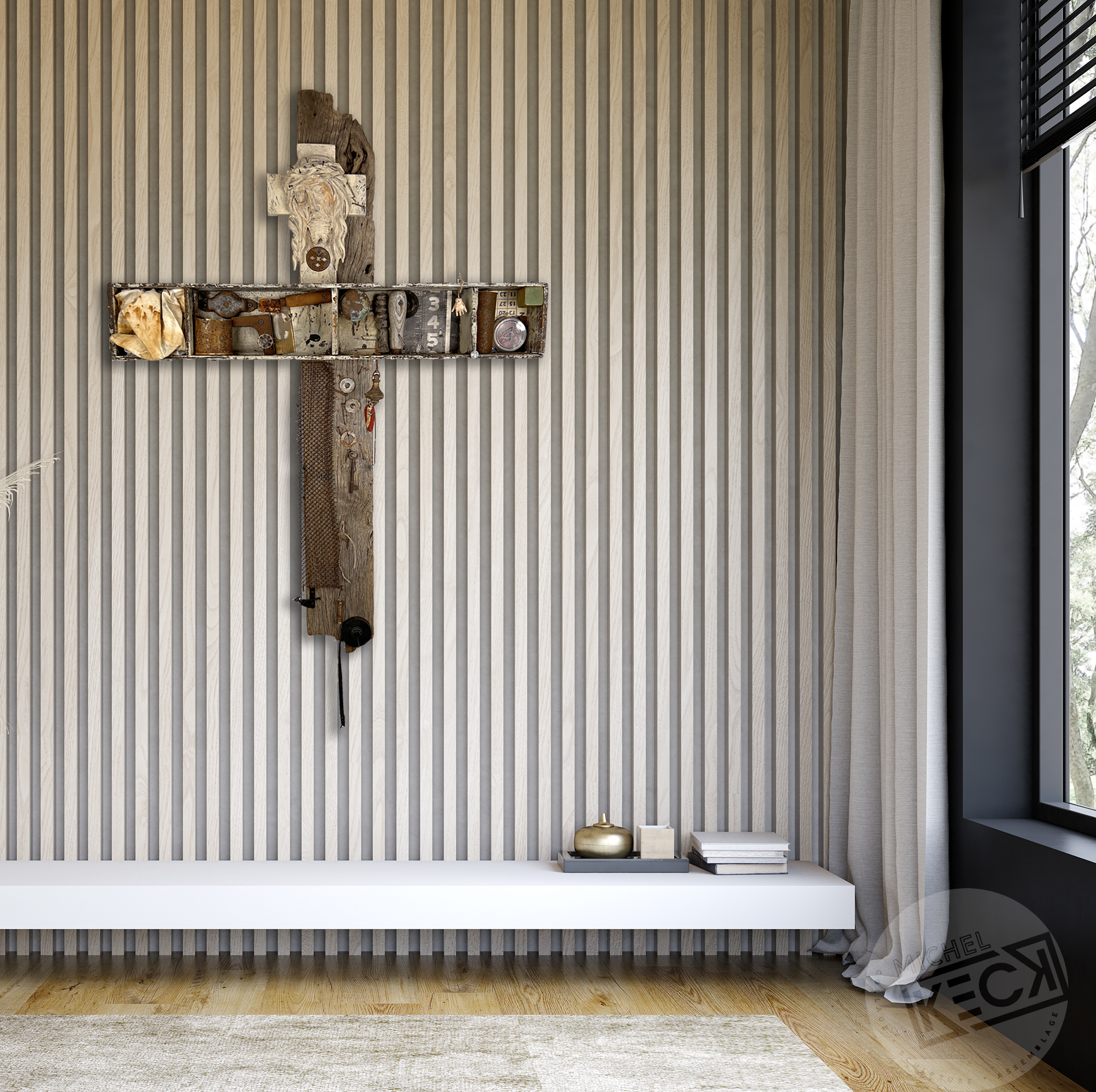 Cross Assemblage<br>Mixed Media Cross Art<br>Recycled & Found Objects<br>#022210